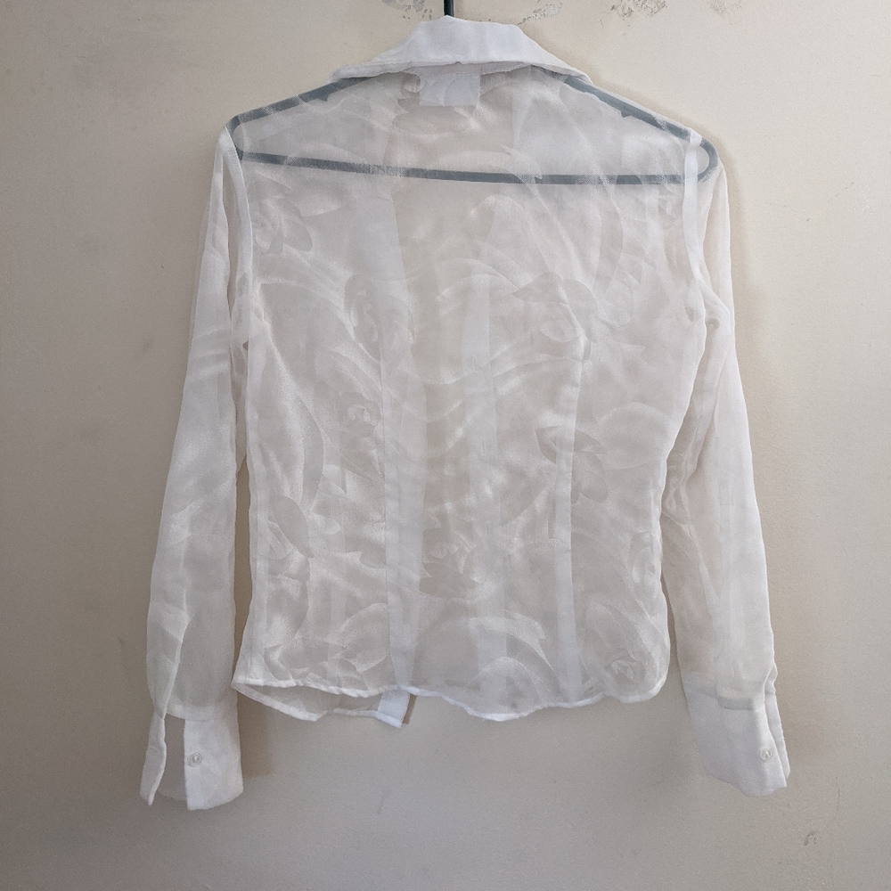 90s whimsygoth vintage white button down with florals - Picture 2 of 7
